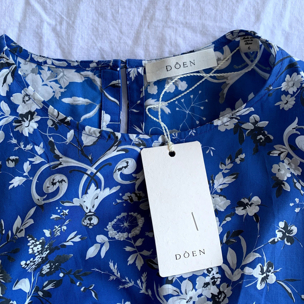 NWT Doen Adele Cotton Sleeveless Floral Mini Dress Jardins De La Fontaine Blue - Picture 9 of 13